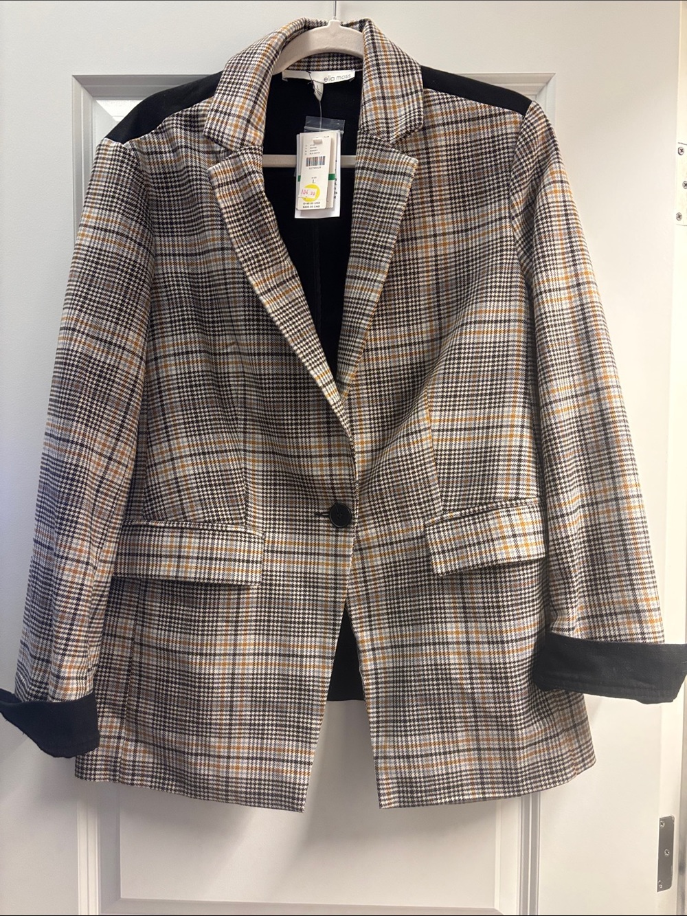 Anthropologie Plaid Blazer Jacket in Black, Gray & Tan
